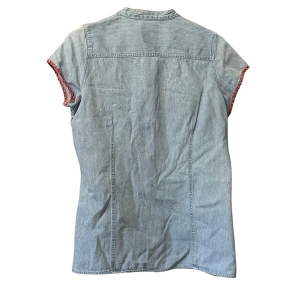 Andrew’s Blues Denim Size Medium Button Up Shirt Cotton Hippie Boho Short Sleeve - Picture 2 of 10